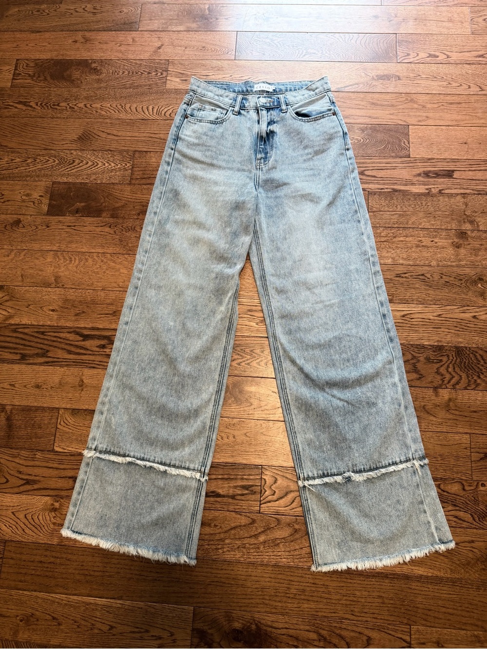 Cello Brand Light Wash Wide Leg Women’s Jeans with Detailed Bottom